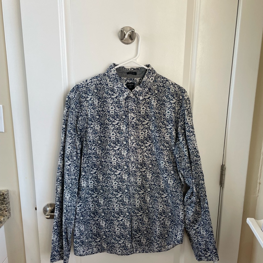 J. Crew Blue and White Floral Shirt